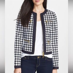 Michael Michael Kors Black White Houndstooth Zip Jacket Size 14 Gold Zippers